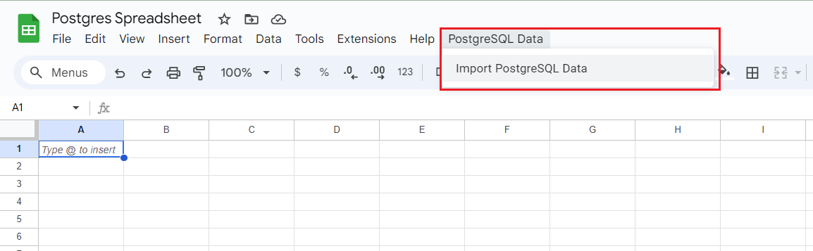 Postgres Menu in Google Sheets