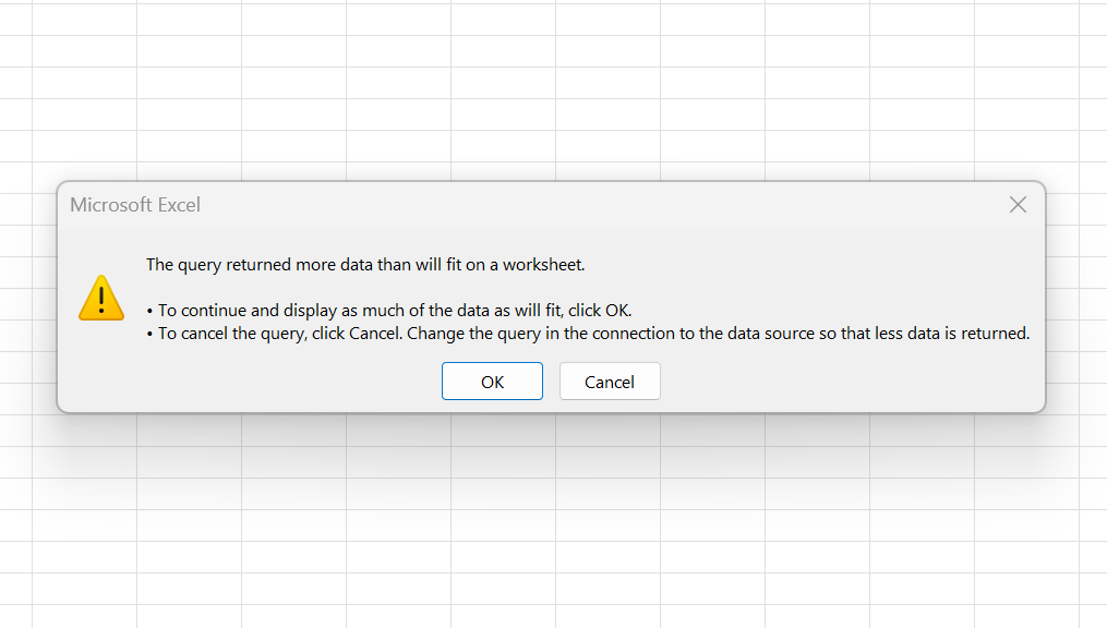 Excel Data Failed to Load