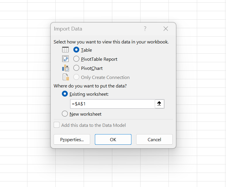 Excel import data format