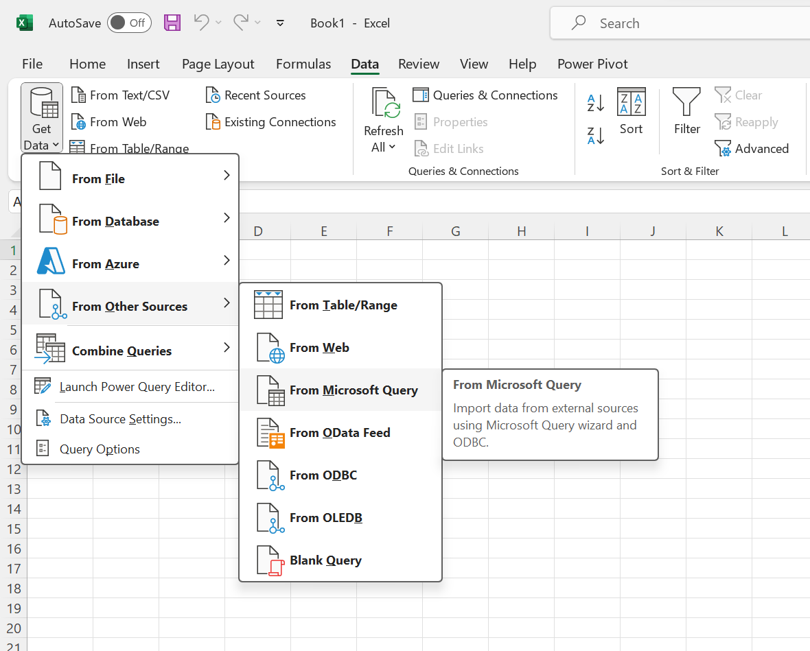 Get Data from Microsoft Query