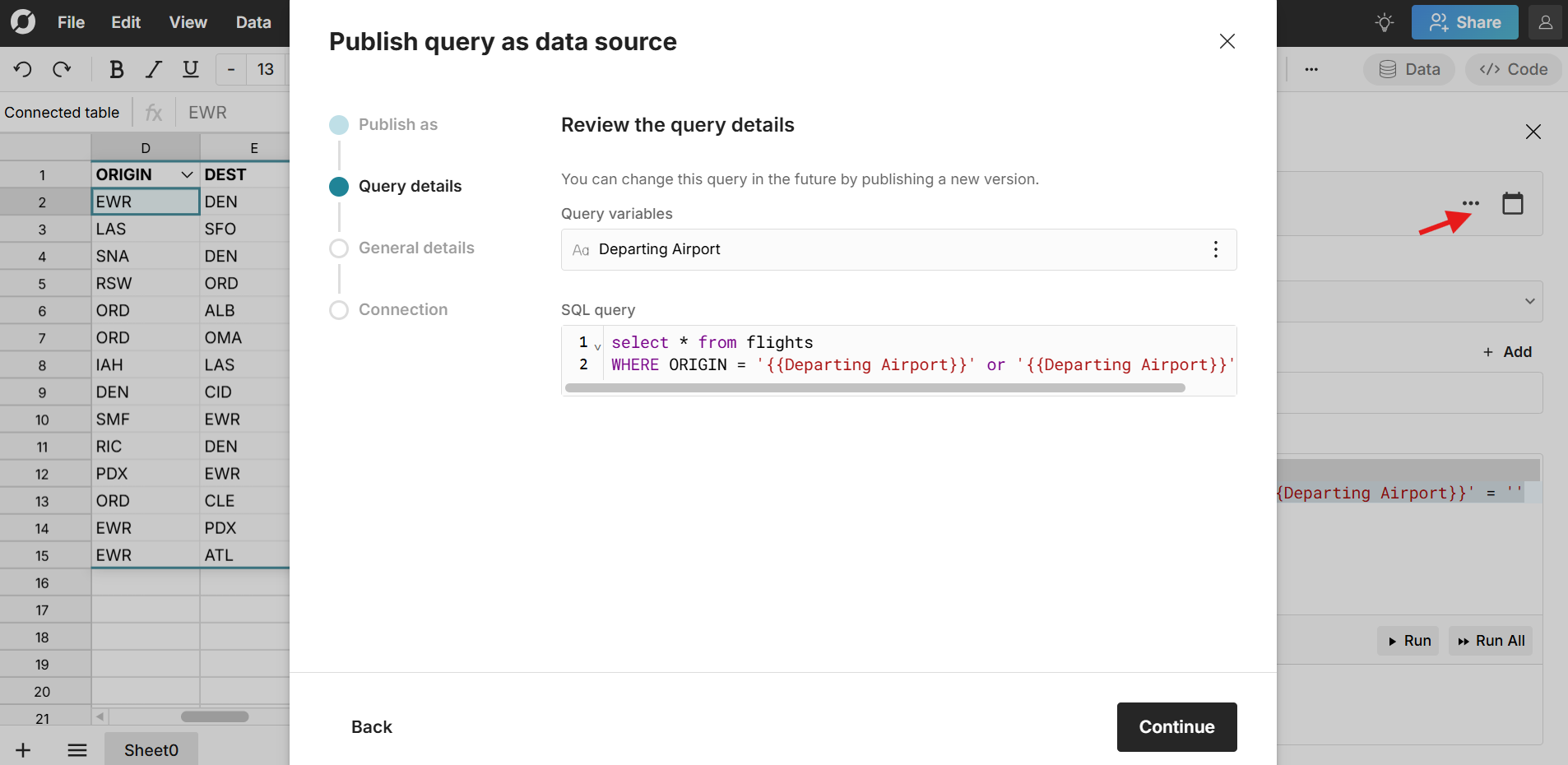 incorporate query variable into SQL for data sources in spreadsheet