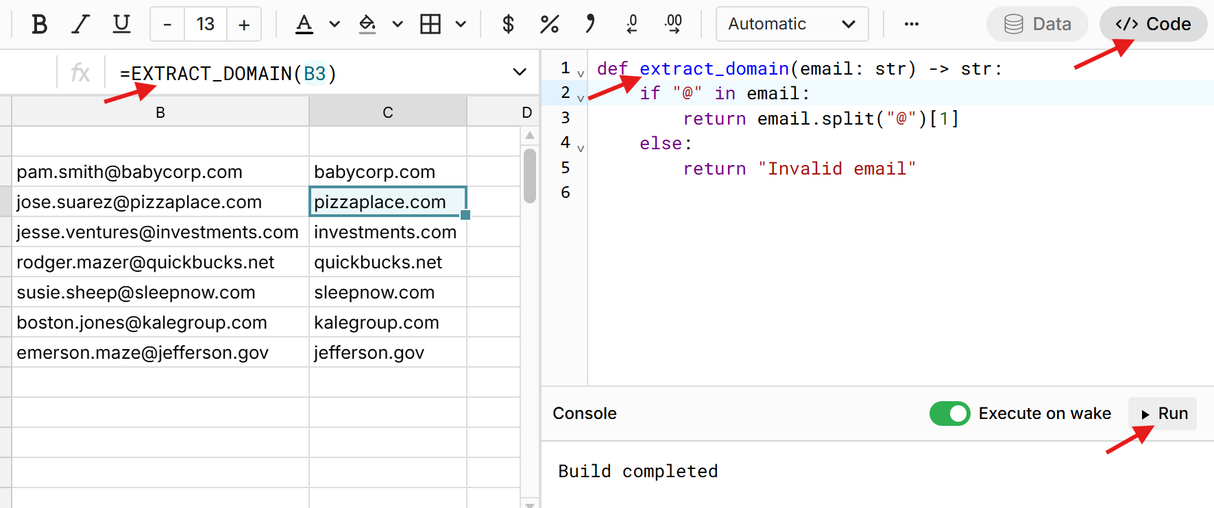 python extract domain function in spreadsheet 