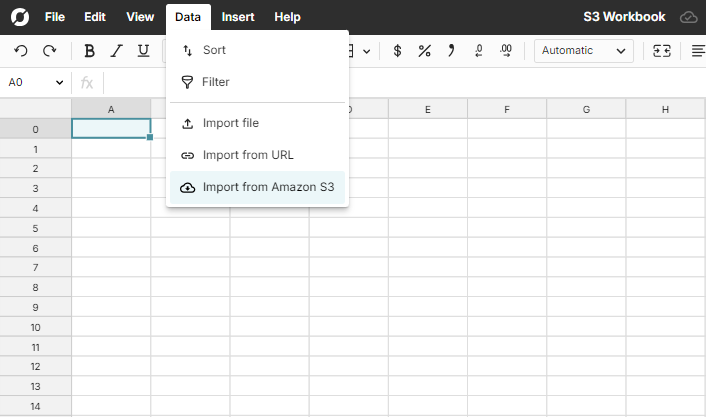 Data import menu