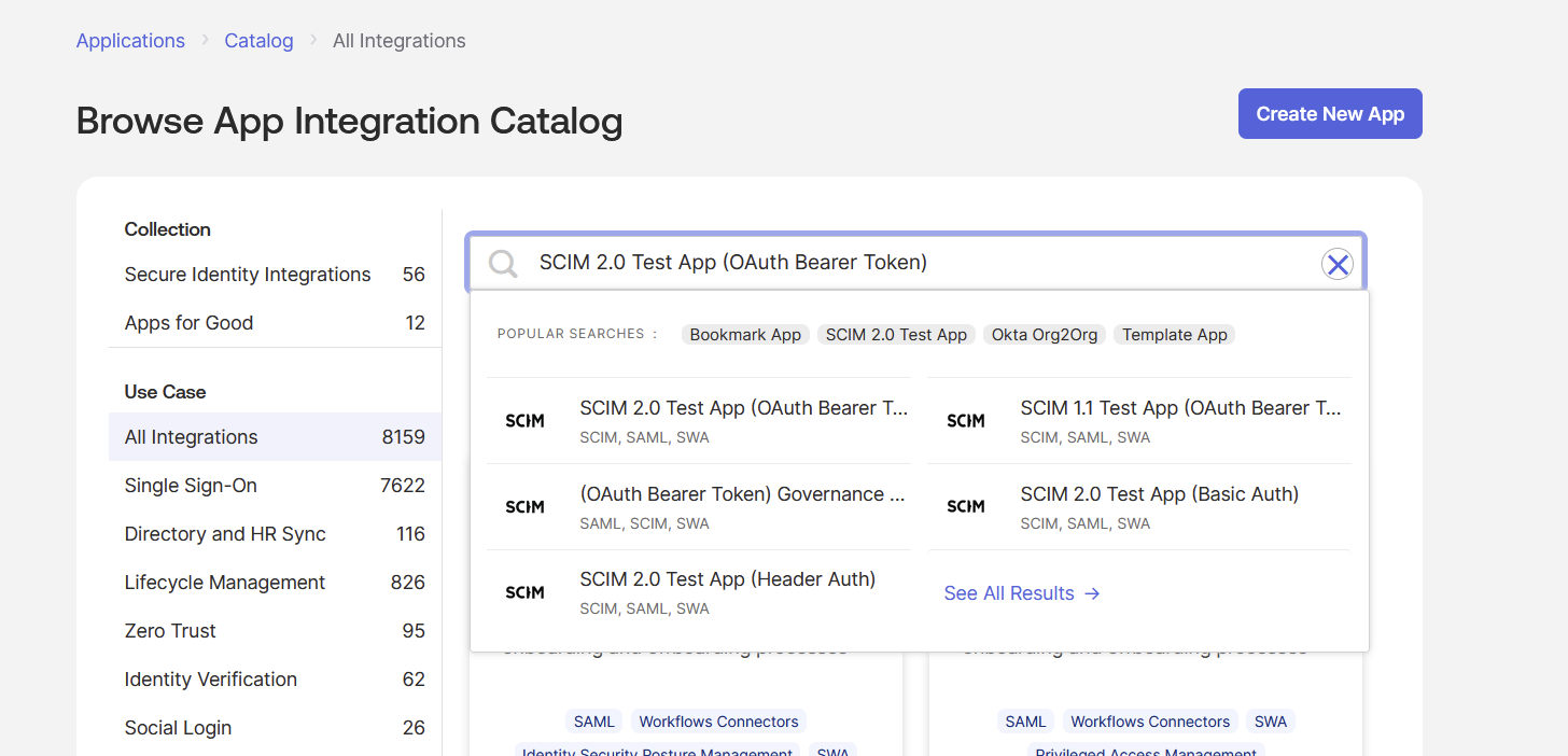 scim okta app search