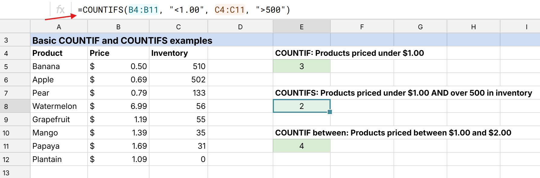 simple countifs example