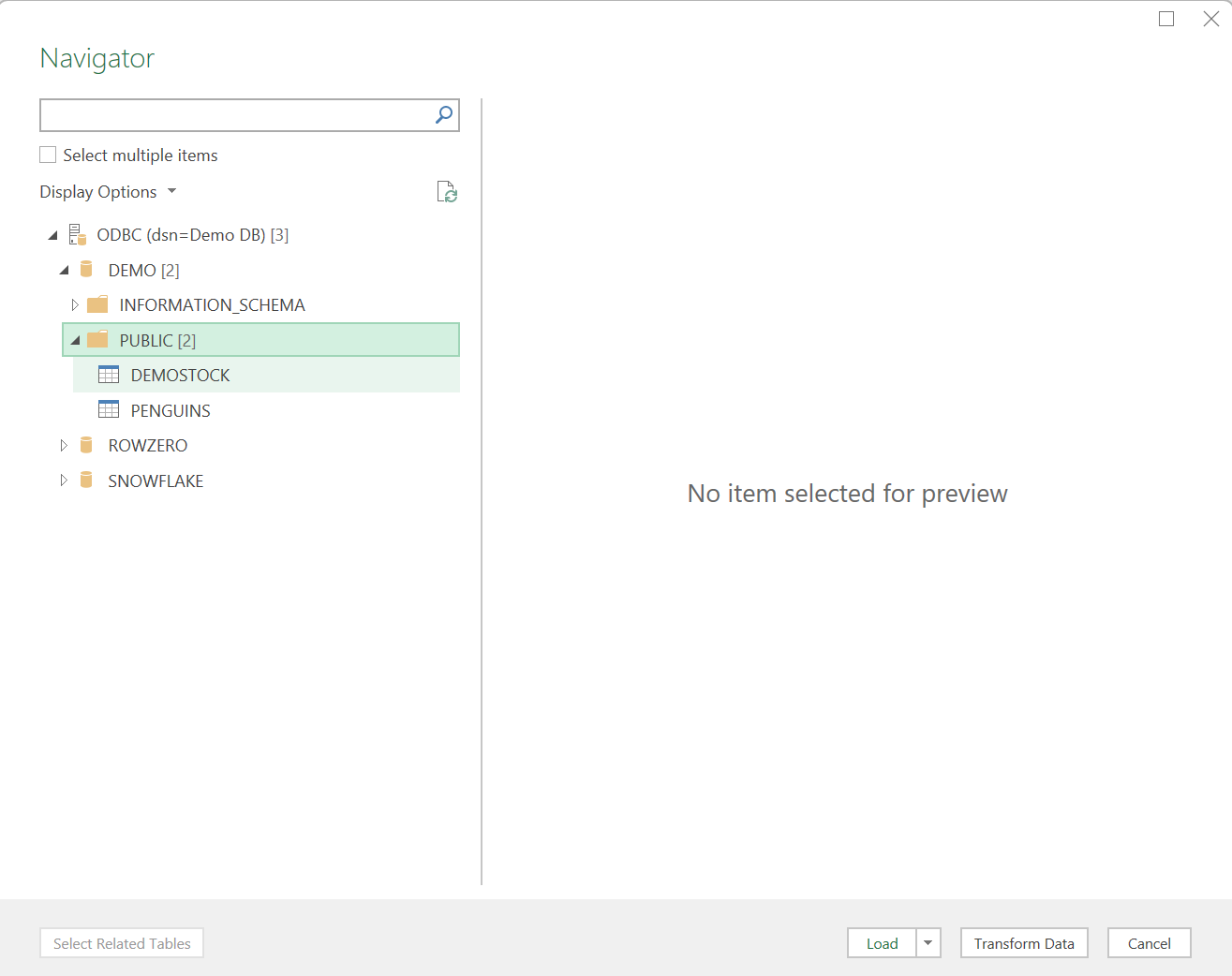 select and load Snowflake data