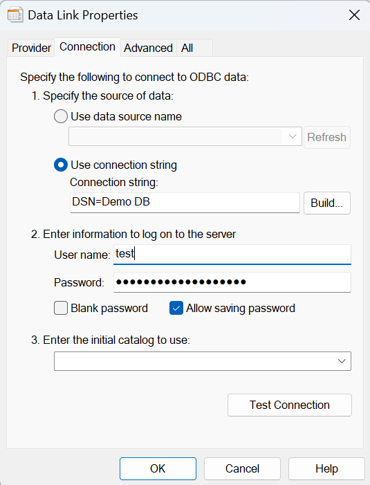 Data link properties test