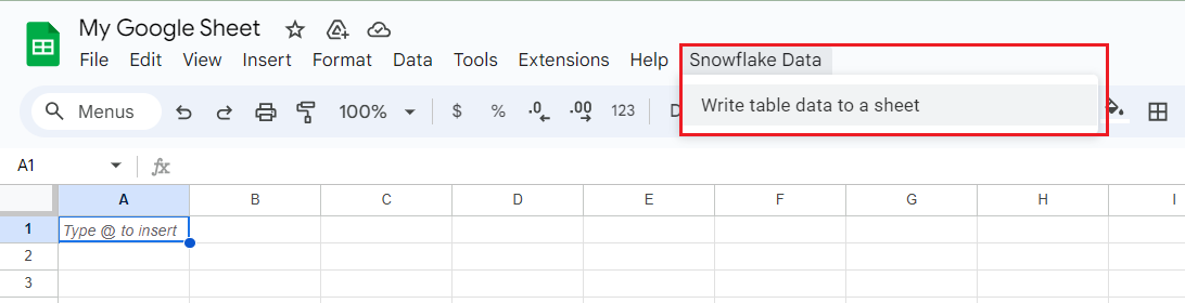 Snowflake Data Menu