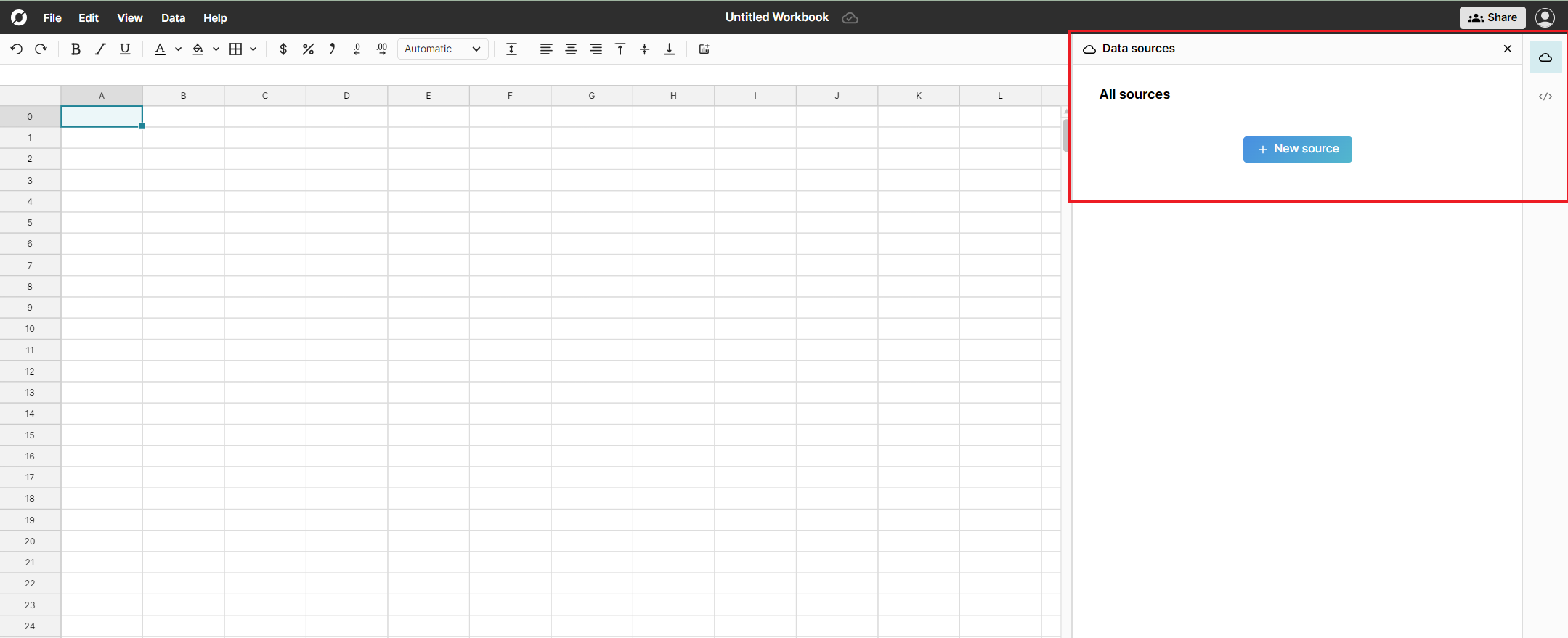 PostgreSQL new data source screen in Row Zero