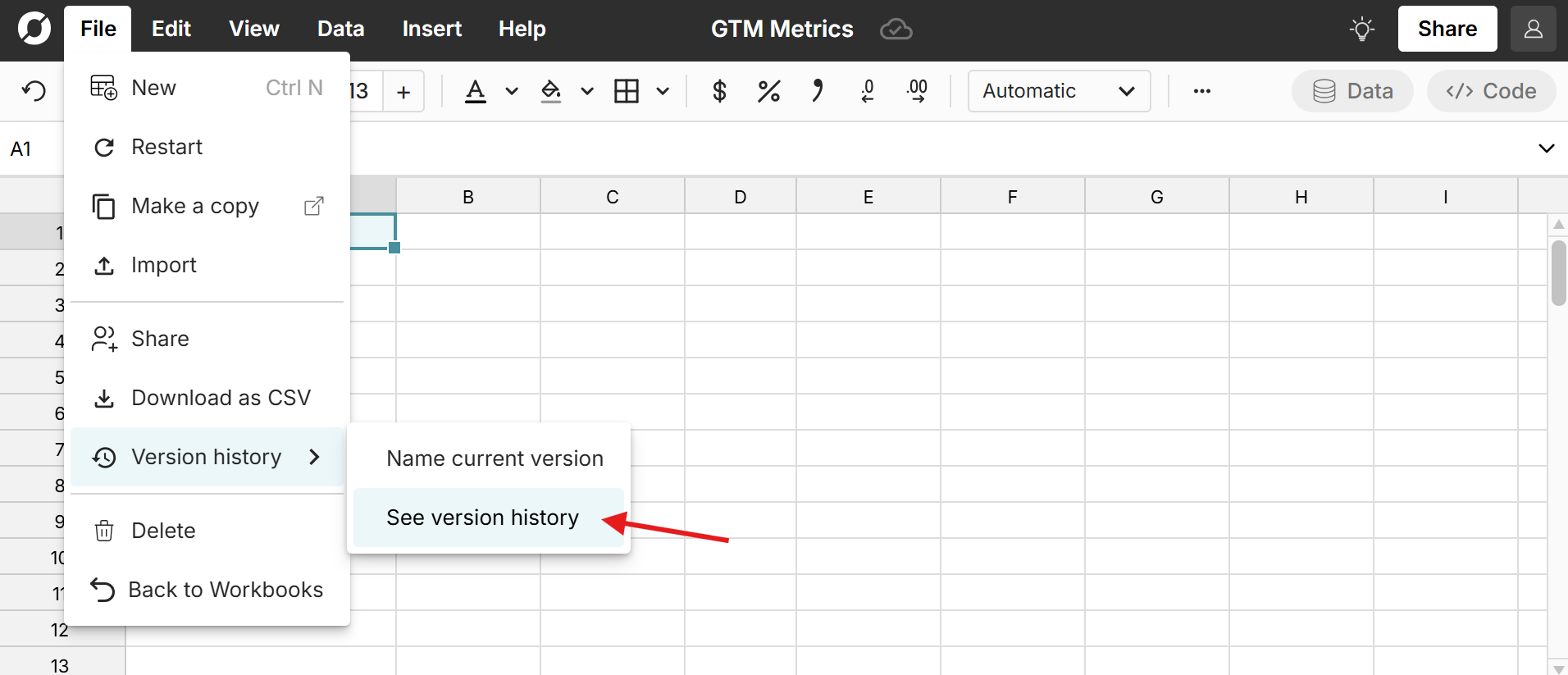 spreadsheet version history