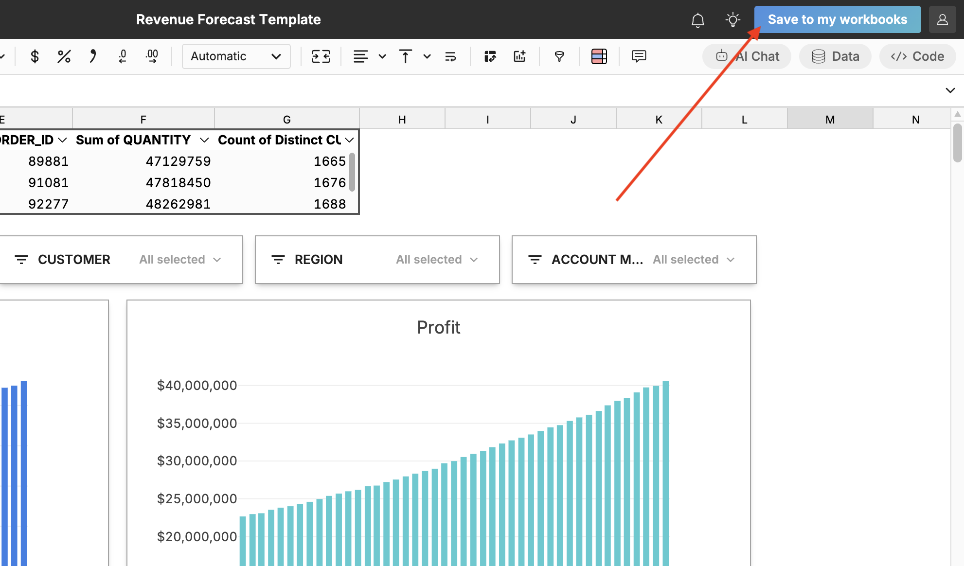 Save template to workbooks list