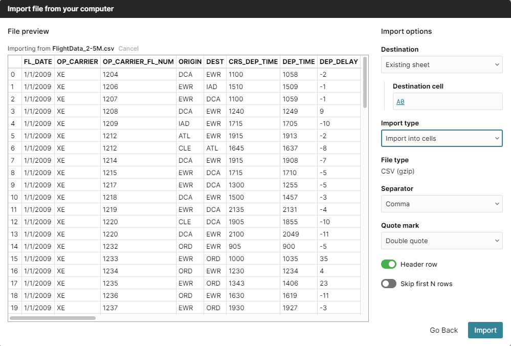 Edit big CSV with Row Zero