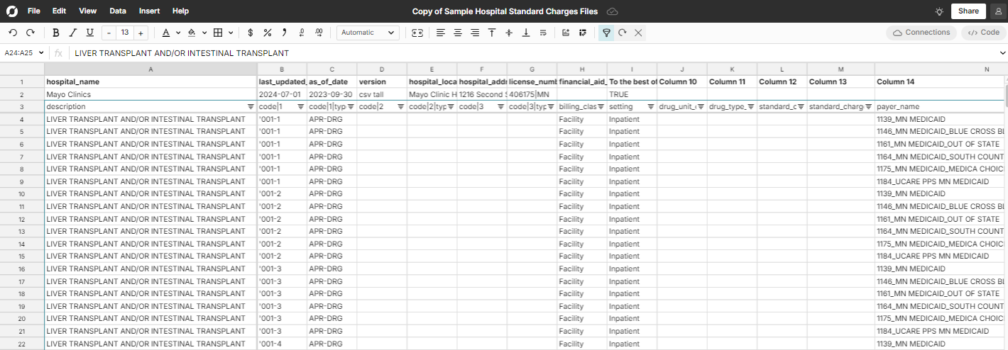 Tall standard charges file