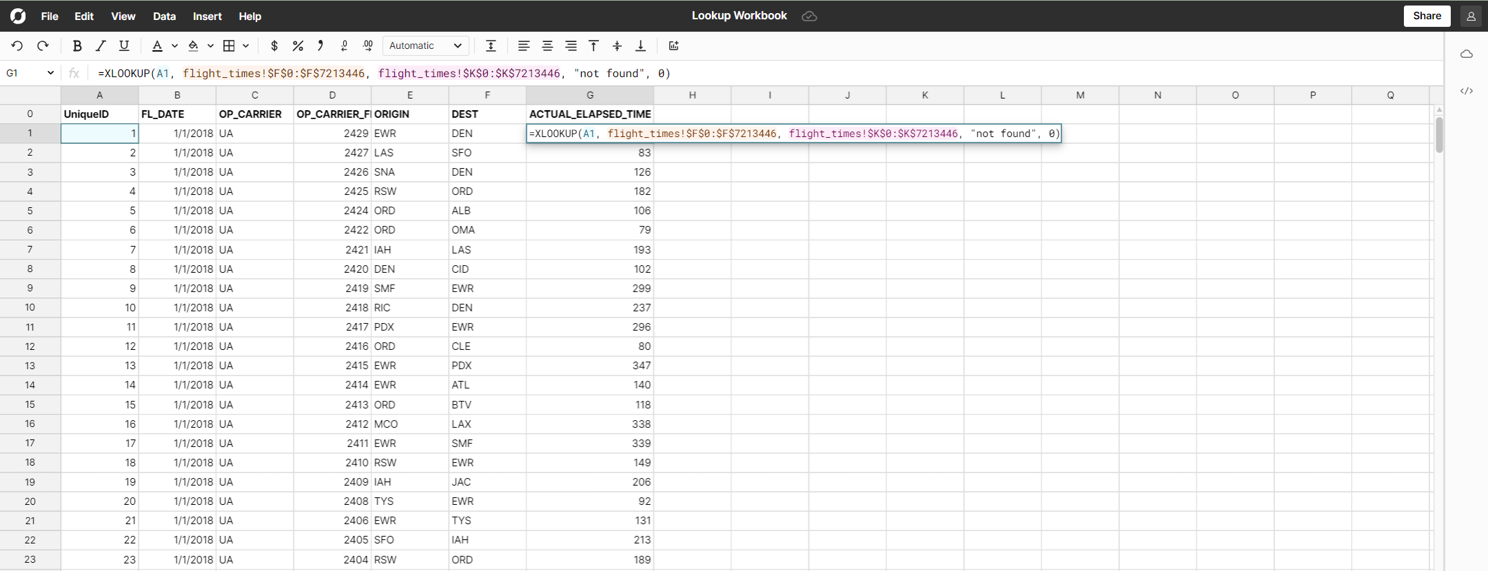 XLOOKUP flights