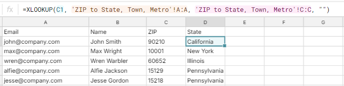 zip code xlookup