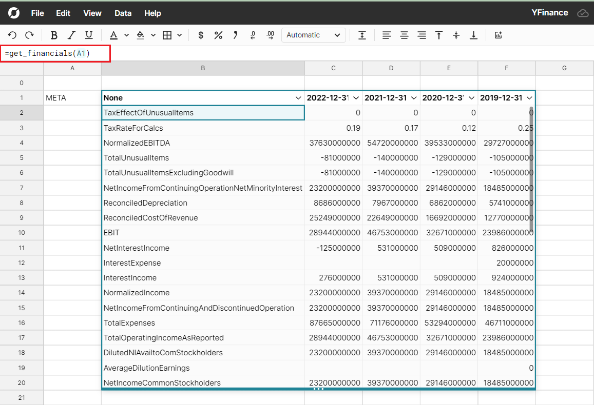 get_financials() in spreadsheet