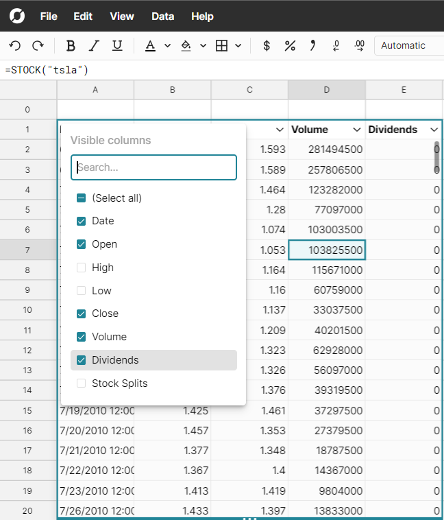 yfinance stock manage columns